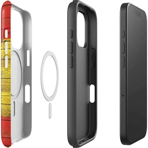 Spain Flag Dark Wood iPhone 16 Pro Magsafe Impact Case